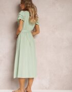 cflo Rochie de Vâscoză Verde deschis Midi cu elastic în talie și volane Nenora