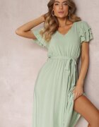 cflo Rochie de Vâscoză Verde deschis Midi cu elastic în talie și volane Nenora