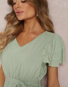 cflo Rochie de Vâscoză Verde deschis Midi cu elastic în talie și volane Nenora