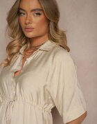 cflo Rochie din vâscoză Bej deschis cu croială tip cămașă și cordon în talie Nanovias