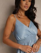 cflo Rochie din viscoză albastră deschisă cu croială petrecută pe bretele cu zirconii Aravice