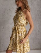 cflo Rochie din viscoză cu tip cravată la ceafă și imprimeu geometric Celeo Galbenă