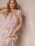cflo Rochie Din viscoză Roșie Cu elastic în talie și decolteu petrecut Asima