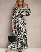 cflo Rochie Dreaptă Neagră din Viscoză cu Imprimeu Floral Ridielia