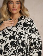 cflo Rochie Dreaptă Neagră din Viscoză cu Imprimeu Floral Ridielia