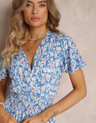 cflo Rochie Evazată Albastră din Viscoză și cu Imprimeu Modern Vildei