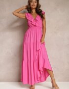 cflo Rochie Evazată Fuchsia Maxi cu Elastic în Talie și Volan Laylani