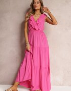 cflo Rochie Evazată Fuchsia Maxi cu Elastic în Talie și Volan Laylani
