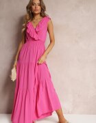 cflo Rochie Evazată Fuchsia Maxi cu Elastic în Talie și Volan Laylani