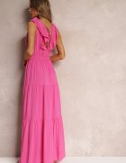 cflo Rochie Evazată Fuchsia Maxi cu Elastic în Talie și Volan Laylani