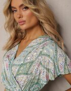 cflo Rochie Evazată Verde deschis din Vâscoză cu Centură și Model Decorativ Briarwin