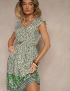 cflo Rochie Evazată Verde din Vâscoză cu Cordon Legat Sepelise