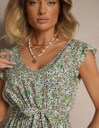 cflo Rochie Evazată Verde din Vâscoză cu Cordon Legat Sepelise
