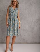cflo Rochie Florală Albastră deschis Midi din Viscoză Fără Mâneci cu Elastic în Talie Sarunna