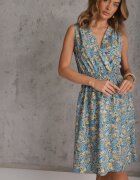 cflo Rochie Florală Albastră deschis Midi din Viscoză Fără Mâneci cu Elastic în Talie Sarunna
