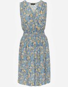 cflo Rochie Florală Albastră deschis Midi din Viscoză Fără Mâneci cu Elastic în Talie Sarunna