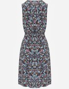 cflo Rochie Florală Bleumarin Midi din Viscoză Fără Mâneci cu Elastic în Talie Sarunna