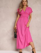 cflo Rochie fucsia din viscoză cu decolteu petrecut și elastic în talie Shura