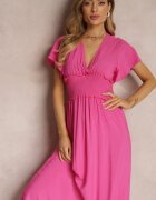 cflo Rochie fucsia din viscoză cu decolteu petrecut și elastic în talie Shura