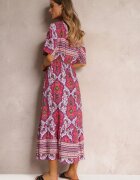 cflo Rochie Fucsia din Viscoză Maxi cu elastic în talie și Volan Cophine