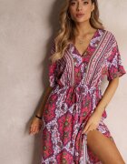 cflo Rochie Fucsia din Viscoză Maxi cu elastic în talie și Volan Cophine