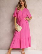 cflo Rochie Fucsia Din viscoză Maxi Cu șnur Cu ciucuri și elastic În talie Tresis