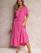 cflo Rochie Fucsia Din viscoză Maxi Cu șnur Cu ciucuri și elastic În talie Tresis