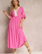 cflo Rochie Fucsia Maxi cu elastic în talie cu ciucuri decorativi din vâscoză Zisel