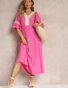 cflo Rochie Fucsia Maxi cu elastic în talie cu ciucuri decorativi din vâscoză Zisel