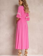 cflo Rochie Fucsia Maxi cu elastic în talie cu ciucuri decorativi din vâscoză Zisel