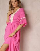 cflo Rochie Fucsia Maxi cu elastic în talie cu ciucuri decorativi din vâscoză Zisel