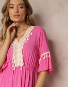 cflo Rochie Fucsia Maxi cu elastic în talie cu ciucuri decorativi din vâscoză Zisel