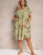 cflo Rochie Galbenă Boho din Vâscoză cu Curea Subțire în Talie Rivasea