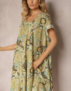 cflo Rochie Galbenă Boho din Vâscoză cu Curea Subțire în Talie Rivasea