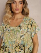 cflo Rochie Galbenă Boho din Vâscoză cu Curea Subțire în Talie Rivasea