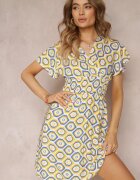 cflo Rochie Galbenă Tip petrecut Mini cu elastic în talie din viscoză Samata