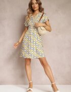 cflo Rochie Galbenă Tip petrecut Mini cu elastic în talie din viscoză Samata