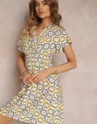 cflo Rochie Galbenă Tip petrecut Mini cu elastic în talie din viscoză Samata
