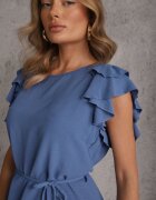 cflo Rochie Granat Evazată cu volane la mâneci cu curea în talie Rissada