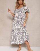 cflo Rochie Gri din viscoză cu croi cutie cu imprimeu floral Ranisla
