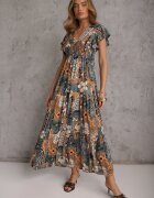 cflo Rochie Gri din Viscoză Maxi cu Elastic în Talie Weha