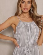 cflo Rochie Gri Plisată cu Cordon în Talie cu Bretele Subțiri Wasea