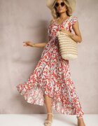 cflo Rochie Maro Boho cu Elastic în Talie și Tiv Asimetric din Viscoză Anorissa