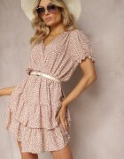 cflo Rochie Maro deschis Decorată cu volane cu elastic în talie și mâneci bufante Ornefia