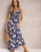cflo Rochie Maxi Bleumarin Evazată cu bretele reglabile cu elastic în talie Gwendi
