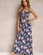 cflo Rochie Maxi Bleumarin Evazată cu bretele reglabile cu elastic în talie Gwendi