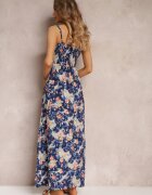cflo Rochie Maxi Bleumarin Evazată cu bretele reglabile cu elastic în talie Gwendi