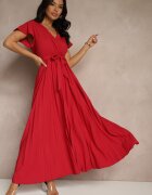 cflo Rochie Maxi De cocktail Bordeaux Decorată cu pliuri cu decolteu triunghiular și legătură în talie Phoelia