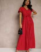 cflo Rochie Maxi De cocktail Bordeaux Decorată cu pliuri cu decolteu triunghiular și legătură în talie Phoelia
