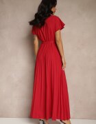 cflo Rochie Maxi De cocktail Bordeaux Decorată cu pliuri cu decolteu triunghiular și legătură în talie Phoelia